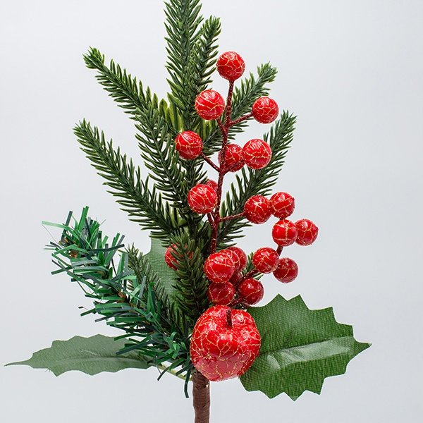 PICK DECORATIVO CON ROJO BAYAS Y DORADO CRAQUELADO EFECTO, 31CM