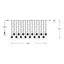 CORTINA, 120 LED 5MM CON BOLAS, 31V ADAPTADOR, 4 CONECTORES HASTA 3 JUEGO, CABLE PVC TRANSPARENTE, LED BLANCO CÁLIDO (H113 X W220CM, 10 LÍNEAS), CABLE DE ALIMENTACIÓN 3M, IP44