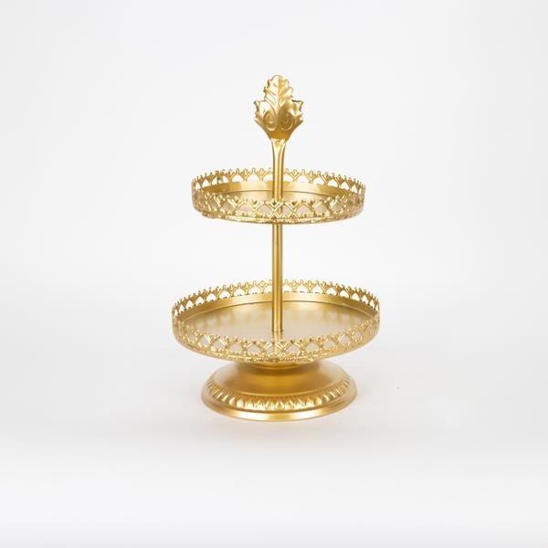 SERVICIO SOPORTE 2 NIVELES METAL DORADO 25.5X25.5X40.5CM