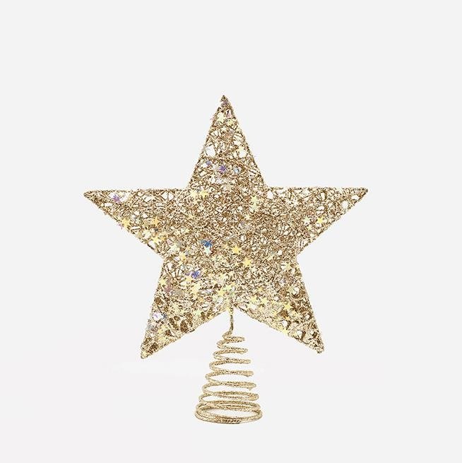 SUPERIOR ÁRBOL CON DORADO HILO Y IRIDISCENTE PEQUEÑO ESTRELLAS, 20X24.5CM