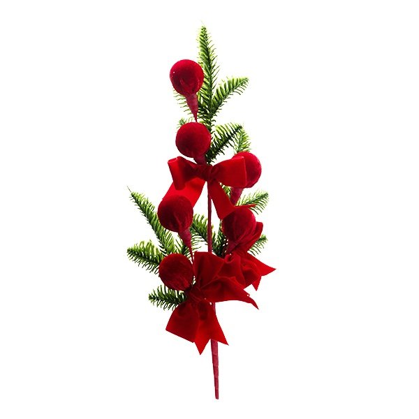 RAMA CON TERCIOPELO ROJO POMPÓN-POMPONES Y PEQUEÑO LAZOS, 66CM