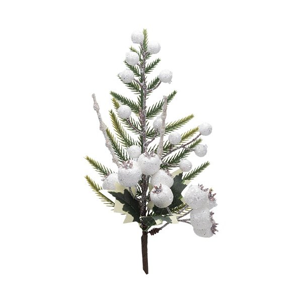 RAMA CON BLANCO BAYAS Y ACEBO HOJAS, 31CM