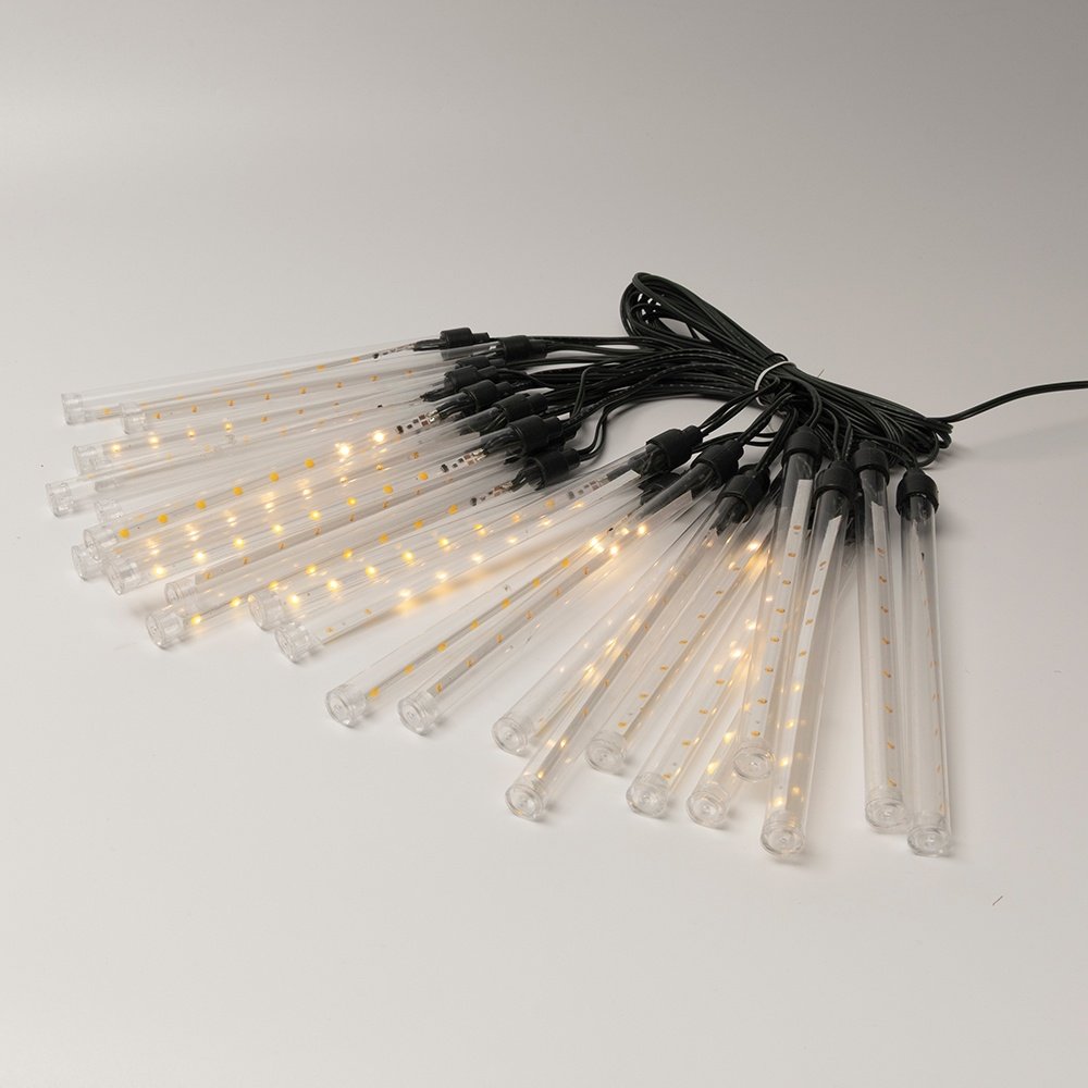 CASCADA, 200 LED, 7V ADAPTADOR, LUZ FIJA, CABLE PVC VERDE, 25 TUBOS H19CM CON LED BLANCO CÁLIDO CADA 20CM, CABLE DE ALIMENTACIÓN 5M, IP44