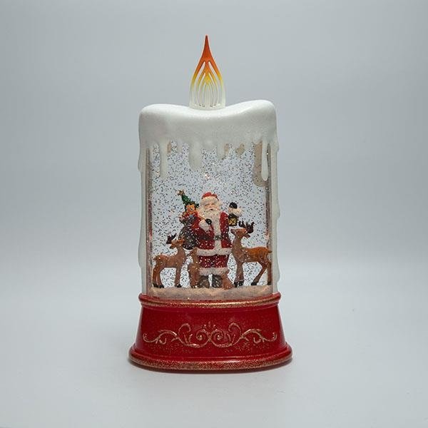 ILUMINADO DE SOBREMESA EN VELA FORMA, CON PAPÁ NOEL, CON CON AGUA EN EL INTERIOR, A PILAS, TEMPORIZADOR, 15.5X9.5X30CM