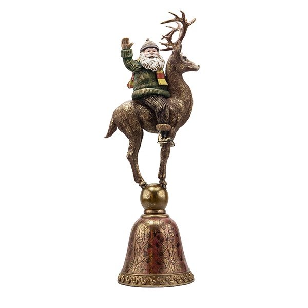 DECORATIVO POLIRRESINA PAPÁ NOEL SOBRE RENO, 63CM
