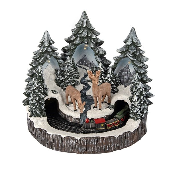 BOSQUE CON RENO Y TREN, A PILAS, 26.5X23.5X23CM