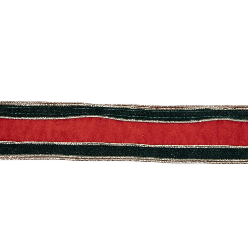 CINTA CON VERDE Y ROJO RAYA, TERCIOPELO, DE DOBLE CARA, 914X6.3CM