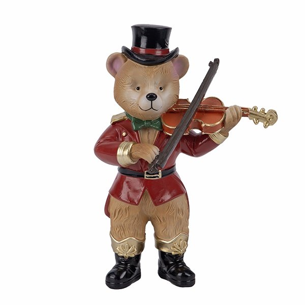 OSO DE PELUCHE CON VIOLÍN Y TRAJE BURDEOS, POLIRRESINA, 15X10X23CM