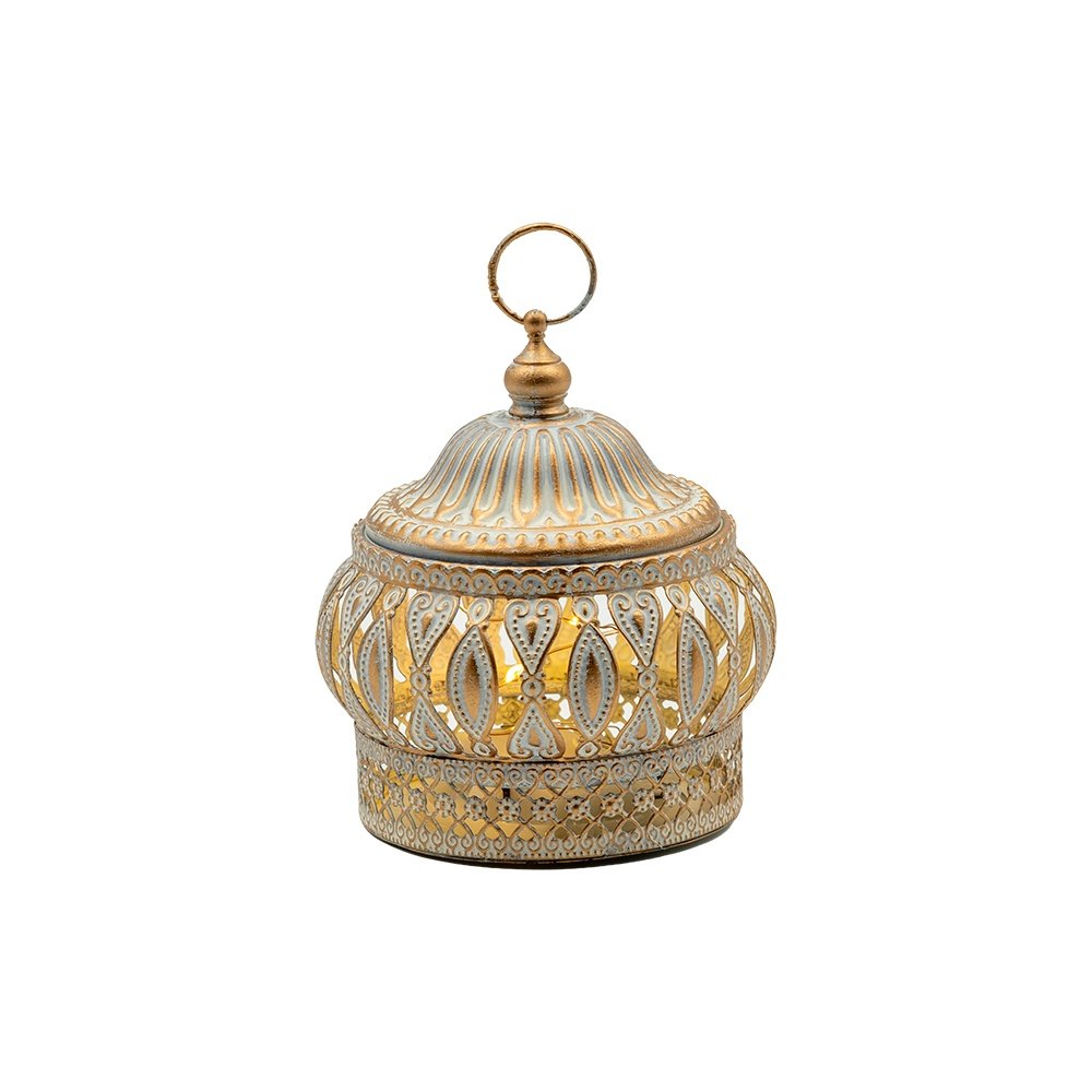 FAROL LED METÁLICO - CRISTAL BLANCO - DORADO 9X9X11CM