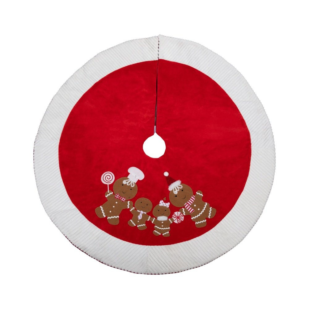 FALDA PARA ÁRBOL, ROJO CON PAN DE JENGIBRE FAMILIA, 107CM