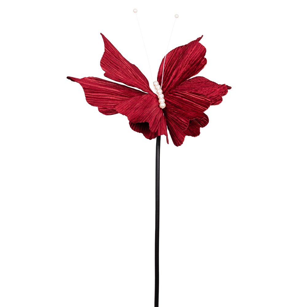 MARIPOSA CON PERLAS BLANCAS Y TERCIOPELO BURDEOS ALAS, 50X120CM