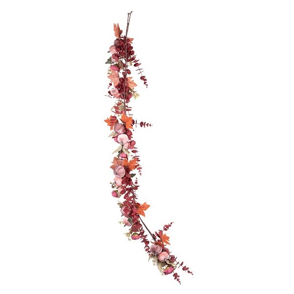 RAMA CON ROSA-MARRÓN TERCIOPELO CALABAZAS Y BURDEOS HOJAS, 148CM