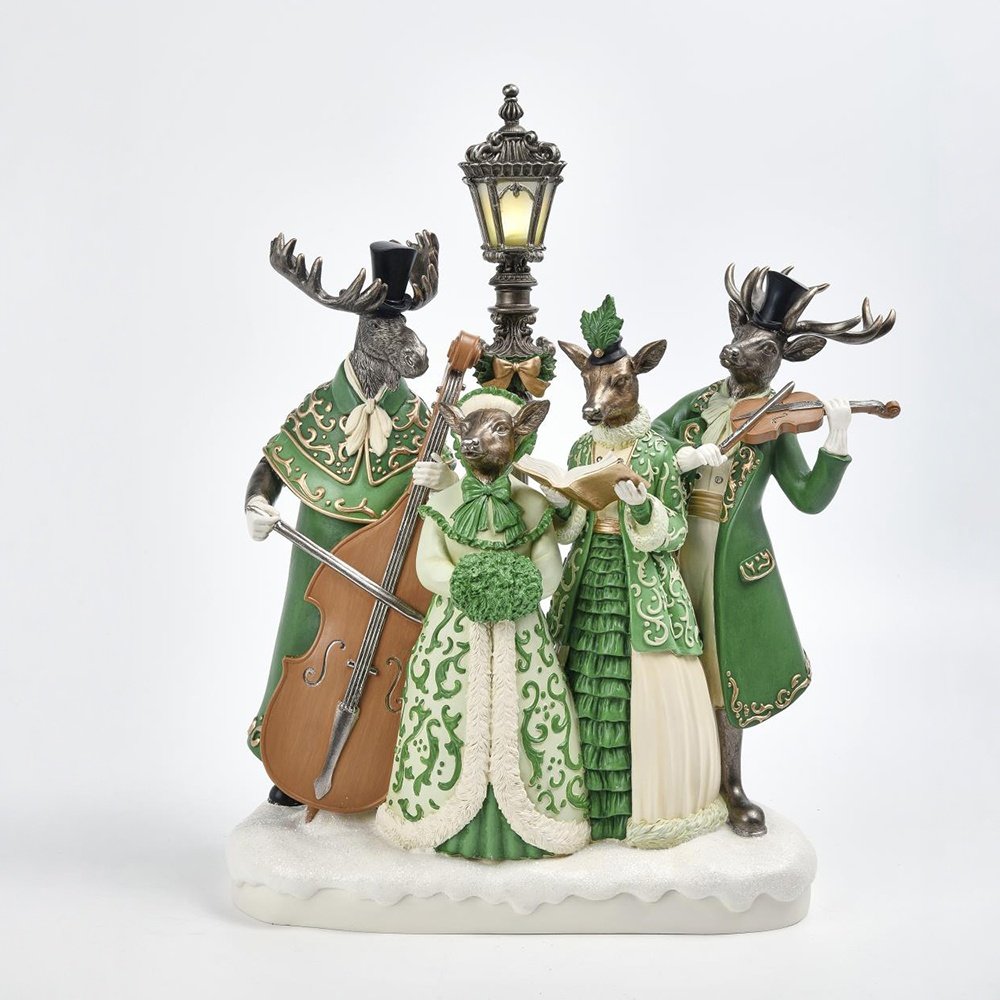 CORO DE CIERVO CON VICTORIANO ROPA, POLIRRESINA, ILUMINADO, A PILAS, 36X16.7X43.7CM