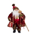 PAPÁ NOEL CON TRAJE BURDEOS Y ORNAMENTADO CETRO, 45CM
