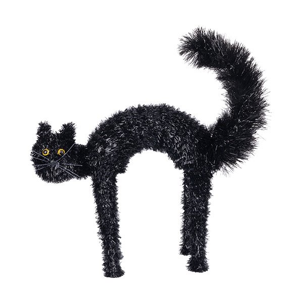 NEGRO GATO CON PELUDO COLA, 43CM