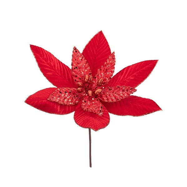 ROJO TERCIOPELO FLOR CON CON LENTEJUELAS PÉTALOS, 41X40CM
