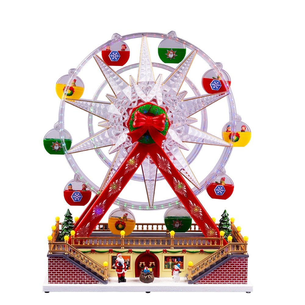 NORIA RUEDA ATRACCIONES PARQUE ATRACCIÓN, CON LAZO ROJO, CON CLARO, MÚSICA Y MOVIMIENTO, TRANSFORMADOR, 44.5X20.5X54CN