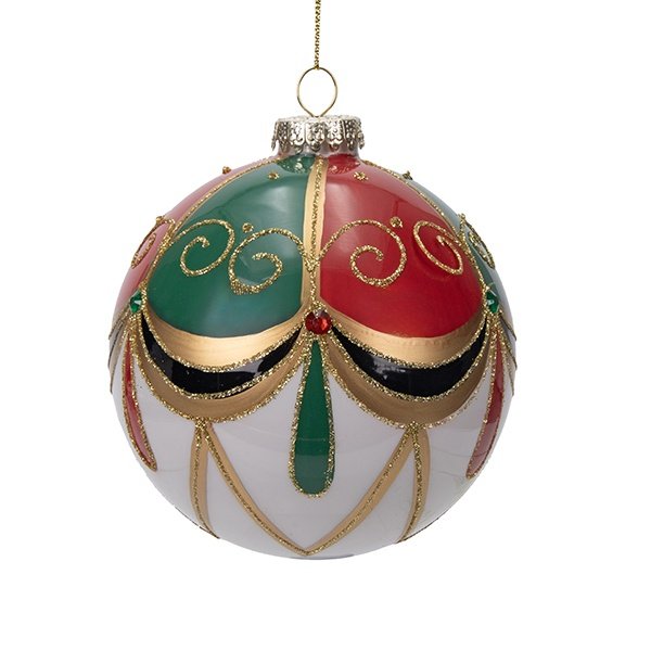 CRISTAL BOLA, BLANCO, ROJO Y VERDE CON IMPRESIONANTE DORADO BARROCO DECORACIÓN, JUEGO DE 4UDS, 10CM
