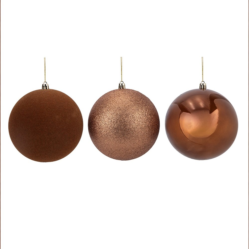 PLÁSTICO BOLA, CHOCOLATE, PURPURINA, TERCIOPELO, PERLA, JUEGO 6UDS, 10CM