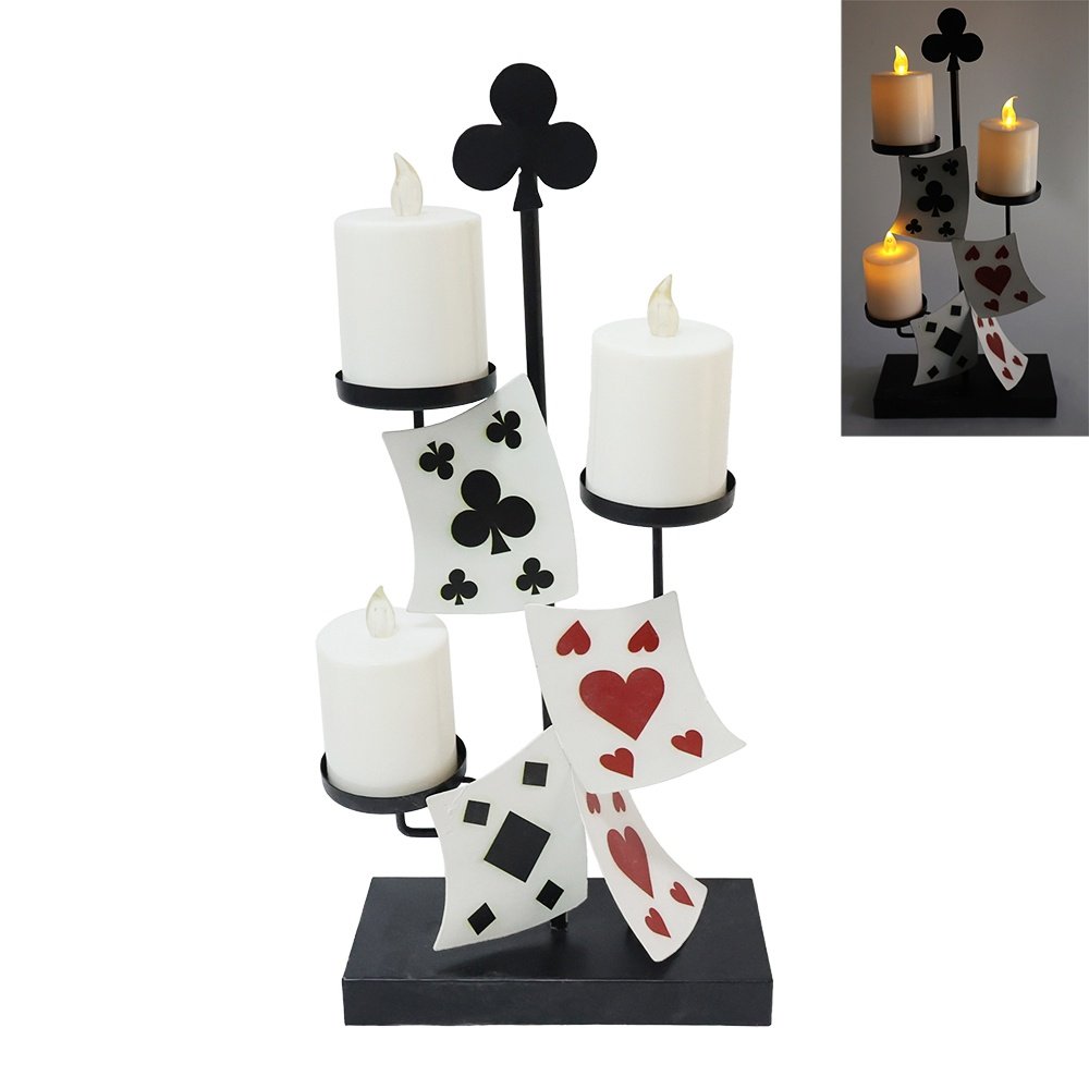 METAL PORTAVELAS CON TOCANDO CARTAS, A PILAS, 21X9X45CM