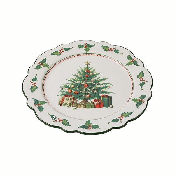 PLATO CON ENCAJE ACABADO Y ÁRBOL DE NAVIDAD, 20.8CM Ø