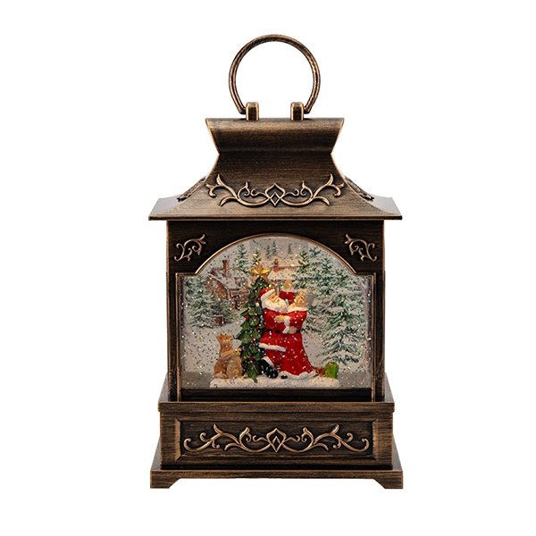 VINTAGE FAROL CON NAVIDAD ESCENA, CON AGUA EN EL INTERIOR, A PILAS, 16.6X8.8X25CM
