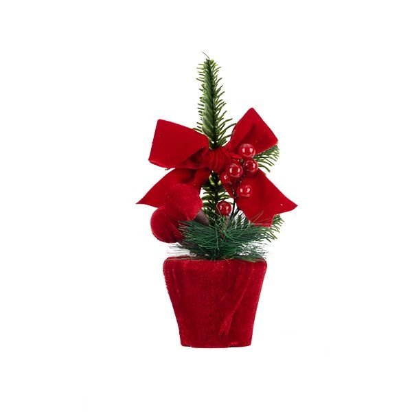 EXPOSITOR, MACETA DE RAMA DE ABETO, ROJO POMPÓN-POMPONES, Y TERCIOPELO LAZO EN A PEQUEÑO MACETA, 12UDS, 24CM