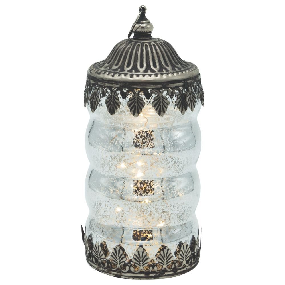 FAROL METAL - CRISTAL CON PILAS PLATEADO - NEGRO 8X8X17.5CM