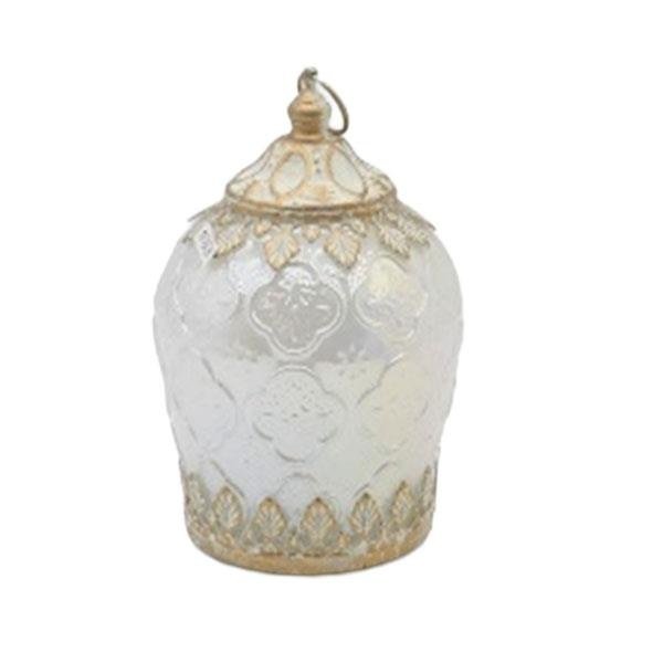 FAROL METAL - CRISTAL CON PILAS BLANCO - DORADO - ÁMBAR 7.5X7.5X13.5CM