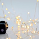 GUIRNALDA LINEAL, 100 MINI LED, ADAPTADOR, 8 M/H, HILO DE COBRE PLATEADO, LED BLANCO CÁLIDO CADA 10CM, CABLE DE ALIMENTACIÓN 5M, IP44