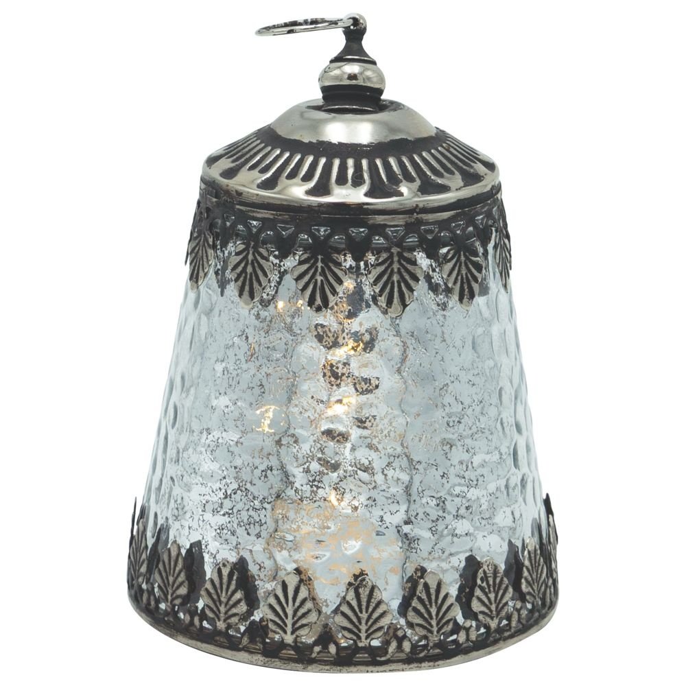 FAROL METAL - CRISTAL CON PILAS PLATEADO - NEGRO 10X10X13.5CM
