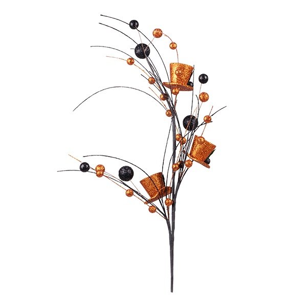 HALLOWEEN RAMA CON NARANJA SOMBREROS Y NEGRO-NARANJA PERLAS, 31CM