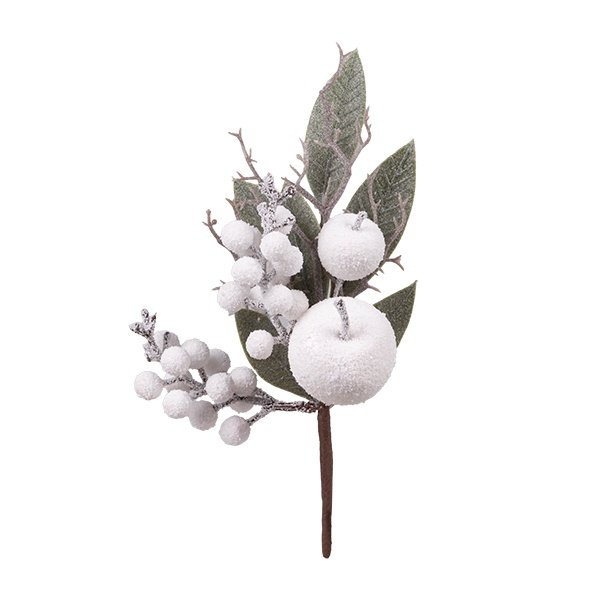 PICK DECORATIVO CON BLANCO BAYAS Y PEQUEÑO MANZANA, 29CM