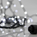 GUIRNALDA LINEAL, 100 LED 3MM, 31V ADAPTADOR, 4 CONECTORES HASTA 3 JUEGO, CABLE PVC VERDE, LED BLANCO CADA 5CM, CABLE DE ALIMENTACIÓN 3M, IP44