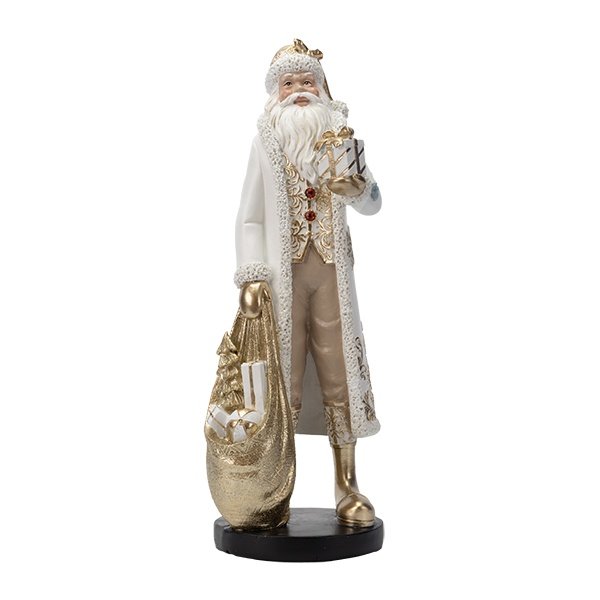PAPÁ NOEL, BLANCO CON DORADO DETALLES Y REGALOS, POLIRRESINA, 13X11.5X33CM
