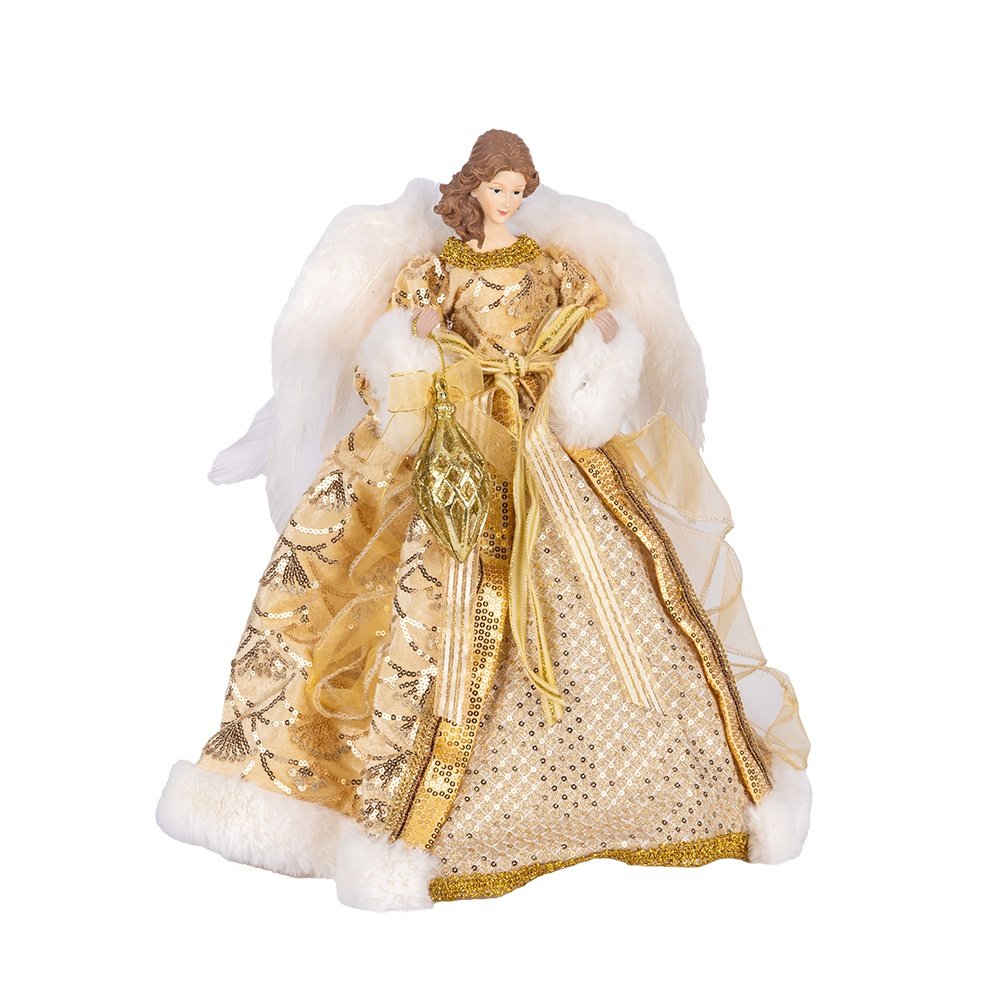 ÁRBOL SUPERIOR ÁNGEL CON CON PLUMAS ALAS Y DORADO VESTIDO, 40CM