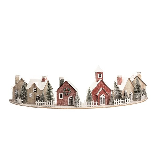 SEMICIRCULAR ILUMINADO DECORATIVO, CON MULTICOLOR CASAS, 18 LED, 80X32X21CM