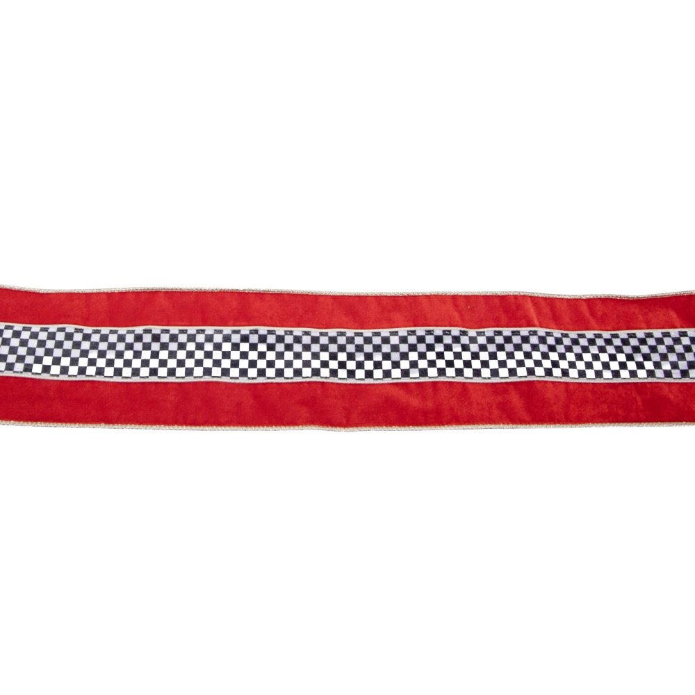 CINTA, ROJO TERCIOPELO CON DE CUADROS PATRÓN, 914X10CM