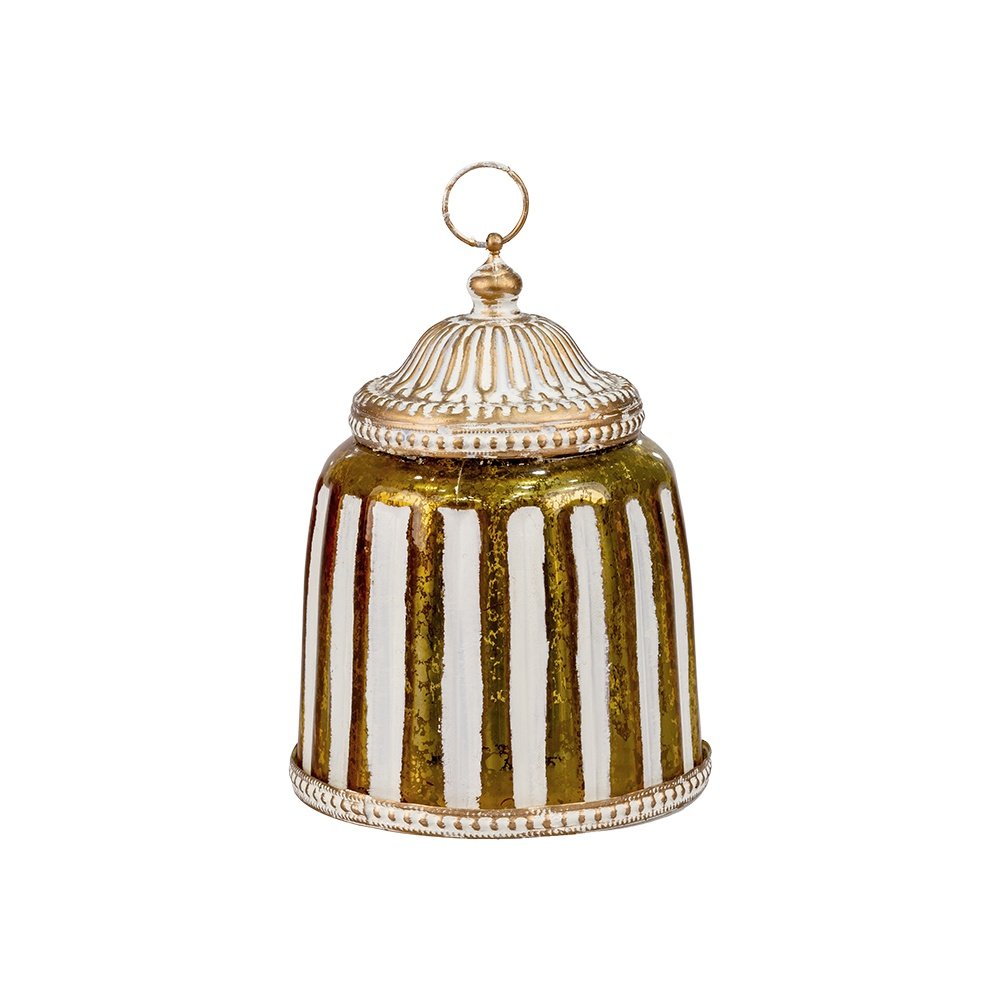 FAROL LED METÁLICO - CRISTAL BLANCO - DORADO 11X11X15CM