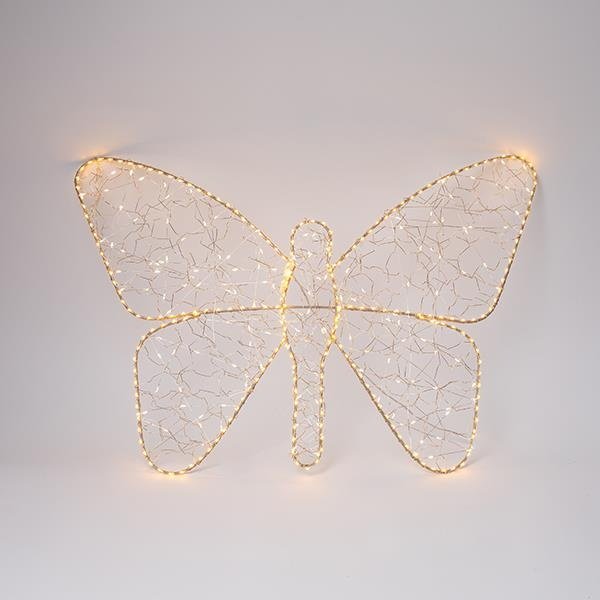 ILUMINADO MARIPOSA, ADAPTADOR, TEMPORIZADOR, HILO DE COBRE PLATEADO, 380 OSCURO CÁLIDO BLANCO & 320+60 INTERMITENTE LED BLANCO CÁLIDO, CABLE DE ALIMENTACIÓN 5M, IP44