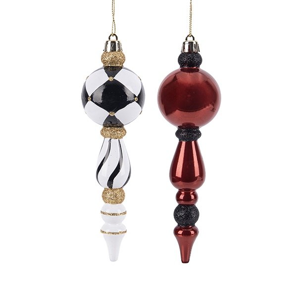 PLÁSTICO ADORNO, BURDEOS Y BLANCO CON NEGRO DIAMANTES, JUEGO 4UDS, 17.5CM