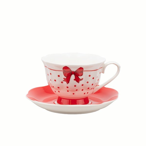 VASO CON LAZO ROJO Y PLATILLO, JUEGO 2UDS, 190/75ML