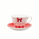 VASO CON LAZO ROJO Y PLATILLO, JUEGO 2UDS, 190/75ML