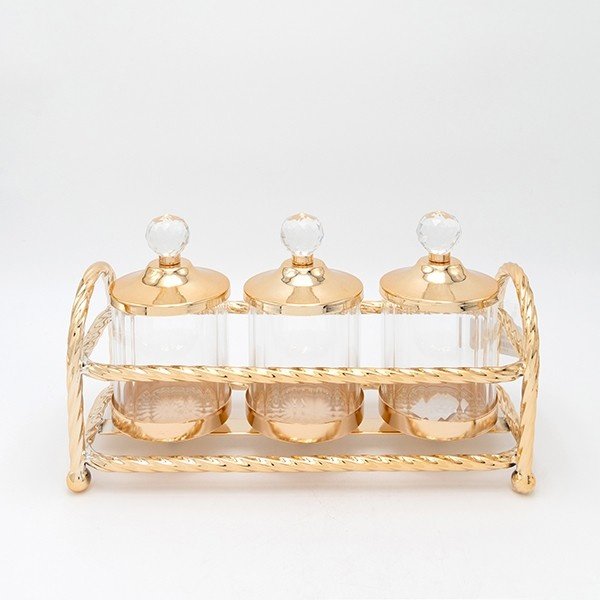 S/3 DECORACIÓN DULCE TARRO METAL-CRISTAL DORADO 29X13X11CM
