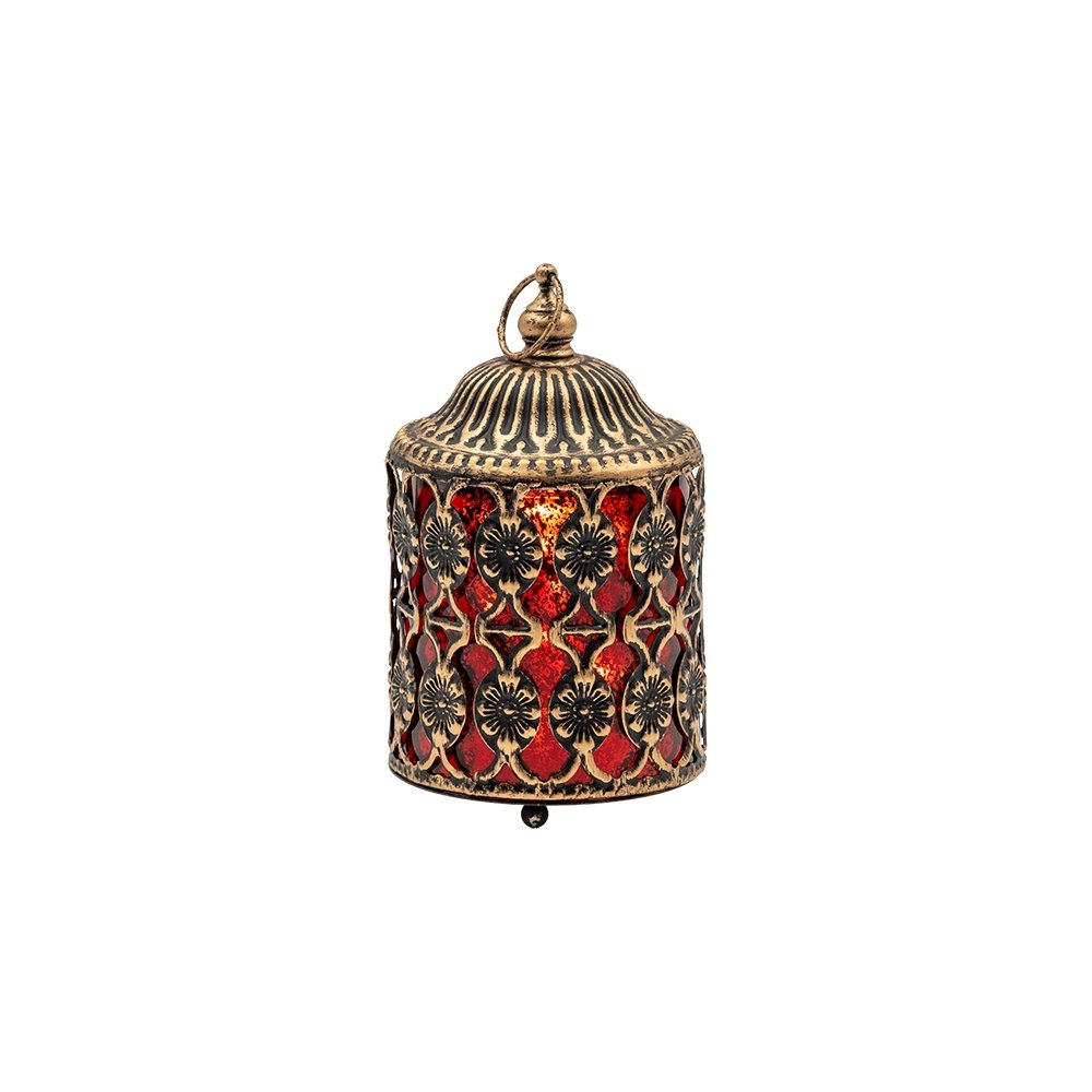 FAROL LED METÁLICO - CRISTAL DORADO - NEGRO - ROJO 7.5X7.5X13CM
