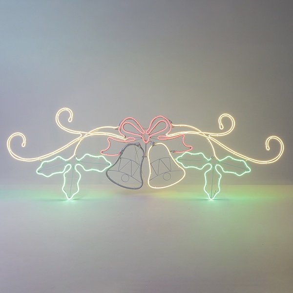 NAVIDAD MOTIVO CON DOBLE CAMPANAS 150X51CM CON MOVIMIENTO, 12.1M NEON LED MANGUERA LUMINOSA, VERDE, ROJO & LED BLANCO CÁLIDO, CABLE DE ALIMENTACIÓN 5M, IP44