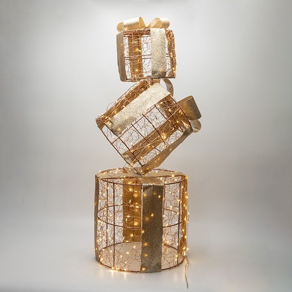 ILUMINADO REGALOS 25X25X73CM, 350 MINI LED, ADAPTADOR, TEMPORIZADOR, HILO DE COBRE BRONCE, BRONCE ESTRUCTURA METÁLICA, LED BLANCO CÁLIDO & LED BLANCO CÁLIDO INTERMITENTE, CABLE DE ALIMENTACIÓN 5M, IP44