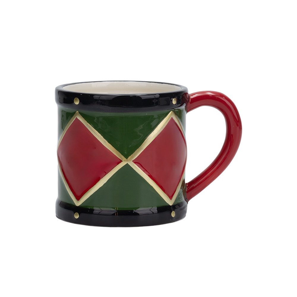 CERÁMICA TAZA CON ROJO Y VERDE DIAMANTES, 13.5CM