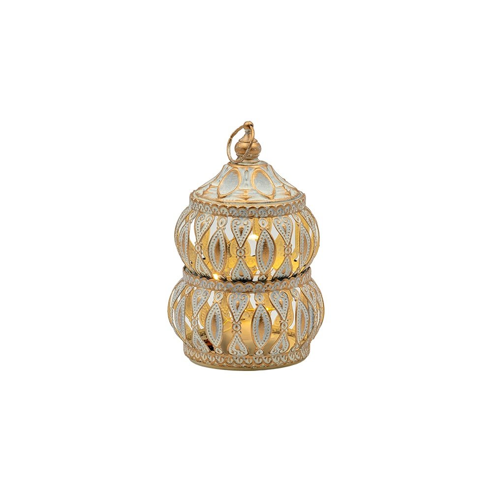 FAROL LED METÁLICO - CRISTAL BLANCO - DORADO 9X9X14CM