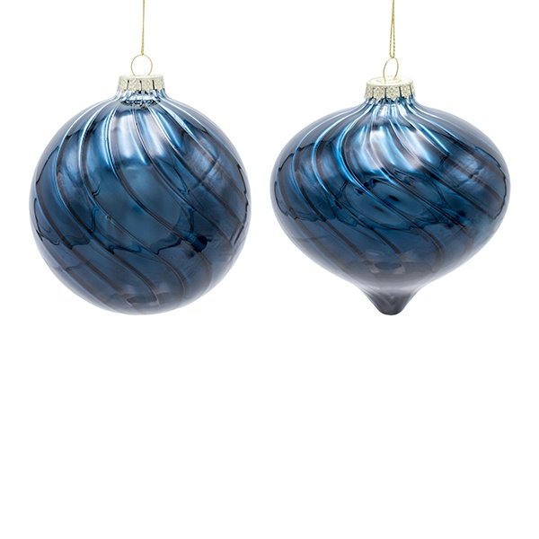 IRIDISCENTE NOCHE AZUL CRISTAL BOLA ADORNO, 2 DISEÑOS, JUEGO 4UDS, 10CM